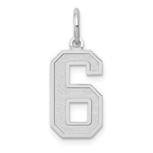 14k White Gold, Jersey Collection, Medium Number 6 Pendant